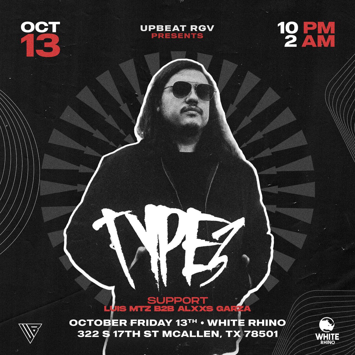 Friday we’re gonna be hosting an  event featuring the one and only <a href="/TYPE3LV/">TYPE3</a> ,  DT Mcallen at White Rhino. We’re gonna totally change the way the way the venue looks and feels. Of course sound, lighting, and laser production from <a href="/UpbeatRGV/">Upbeat RGV</a> We hope to see you on the dance floor!