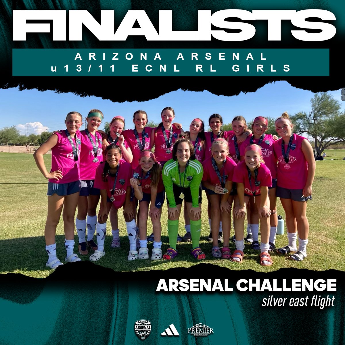 AZArsenalSC's tweet photo. Congratulations to our Arizona Arsenal u13/11 @ECNLgirls RL that were FINALISTS of the the silver flight of the #arsenalchallenge!
#bleedTEAL https://t.co/KBvxUI5gQz
