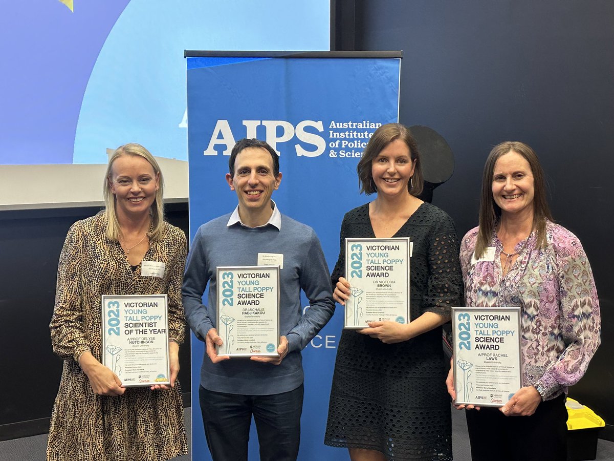 Four of the bunch of @aipolsci #TallPoppy were from Deakin! Including overall winner A/Prof Delyse Hutchinson. Great to hear about all the fabulous research being done across our University. @deakinresearch