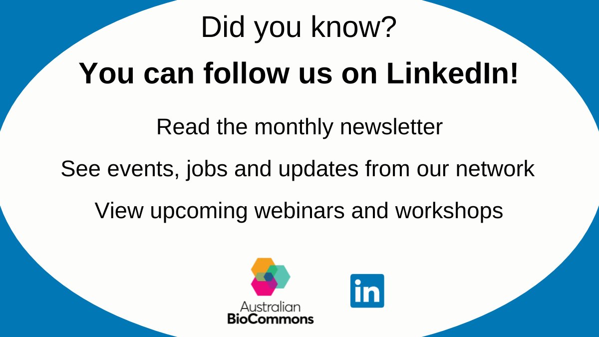 Did you know we're also on LinkedIn? You can follow us there, or keep up to date by receiving our newsletter straight to your inbox!
au.linkedin.com/company/austra…

biocommons.org.au/news

#bioinformatics #infrastructure #lifesciences