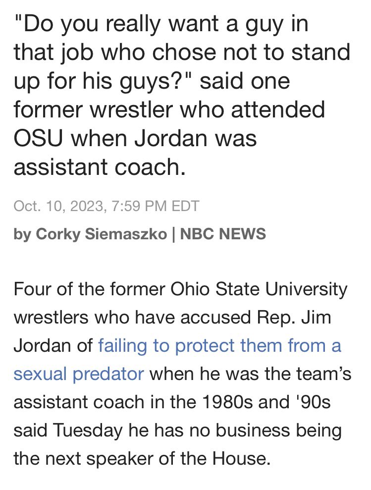 <a href="/OccupyDemocrats/">Occupy Democrats</a> Jim Jordan’s past behavior will hopefully stop his aspirations to be Speaker.