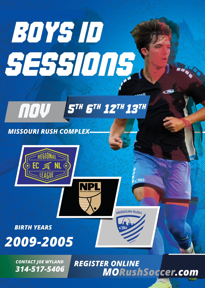 Missouri Rush Soccer Club ID session dates released! Register now and we will see you there! ⚽️⚽️⚽️ 

New teams, new opportunities! 

 Link to register for ID sessions:
morushsoccer.com/2022/ecnl-rl-b…