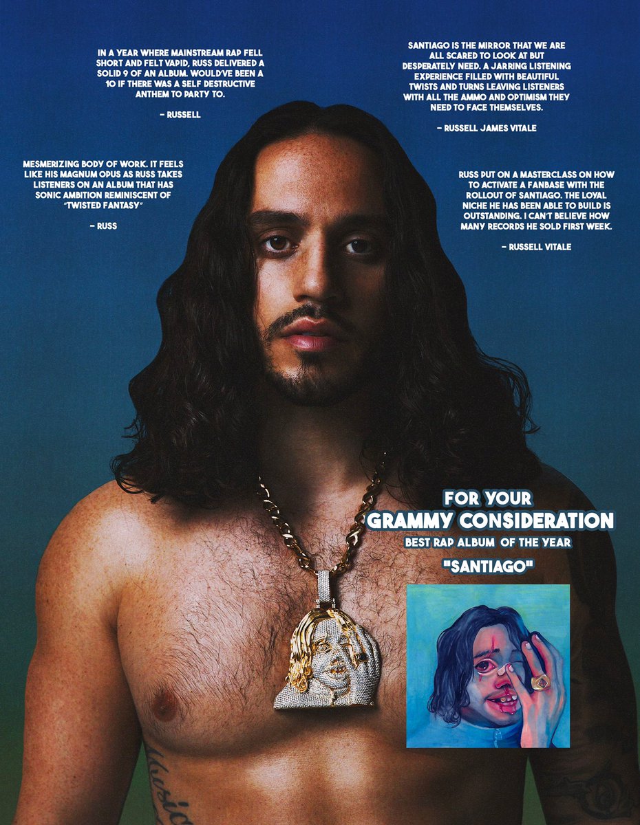 russdiemon's tweet photo. Some extremely reputable publications reviewed SANTIAGO and I’m honored they gave us their quotes in support of SANTIAGO winning a Grammy 🙏🏼🙏🏼🙏🏼🙏🏼🙏🏼 https://t.co/V2Gr2oMKs3