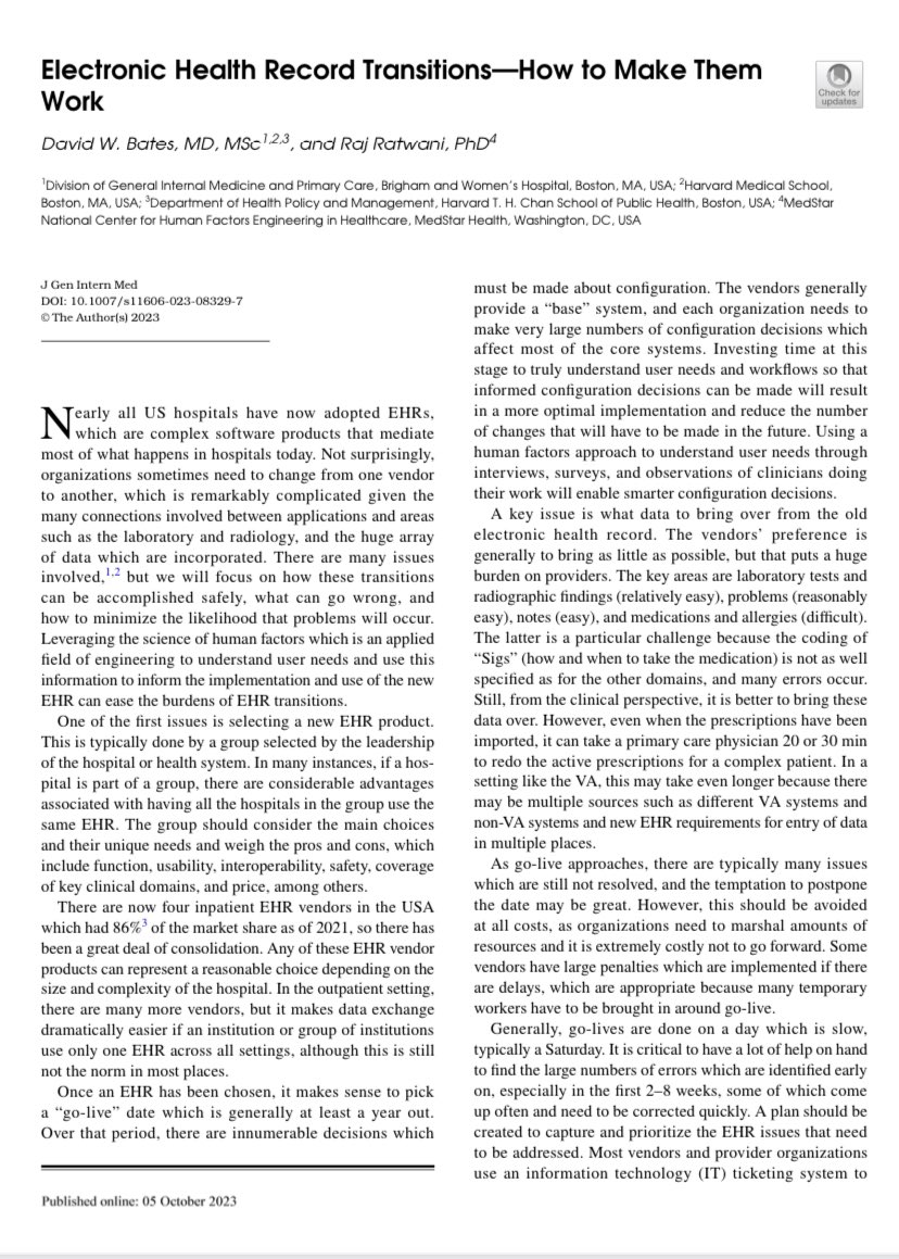 Transitions are difficult…especially when they involve EHRs. @DBatesSafety and I share a few insights in @JournalGIM.