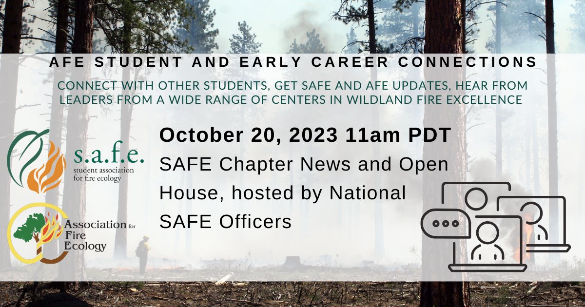 Student and Early Career Connections: Join us online Oct 20 for an opportunity to get to know local SAFE chapters and share plans for the upcoming year. Register here: fireecology.org/safe-connectio…