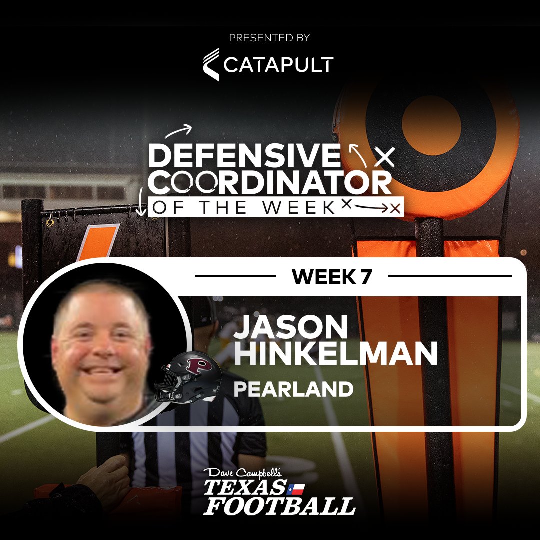 Congrats to Pearland’s Coach Jason Hinkelman for being named Week 7 Defensive Coordinator of the Week presented by <a href="/catapultsports/">Catapult</a> <a href="/PearlandHighSch/">Pearland High School</a> <a href="/AthlPearlandisd/">Pearland ISD Athletics Department</a> 

texasfootball.com/coordinators-o…?
#dctf #txhsfb