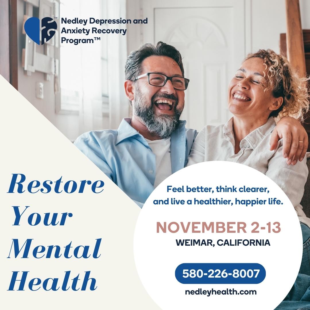 NedleyHealth's tweet photo. Restore your mental health by joining us for our upcoming Nedley Depression and Anxiety Recovery Program. 

Discover how to overcome depression in 10 days by checking out the link in our bio! 

#MentalHealthAwareness #MentalHealth #RecoveryProgram https://t.co/qBD9HL3EQa