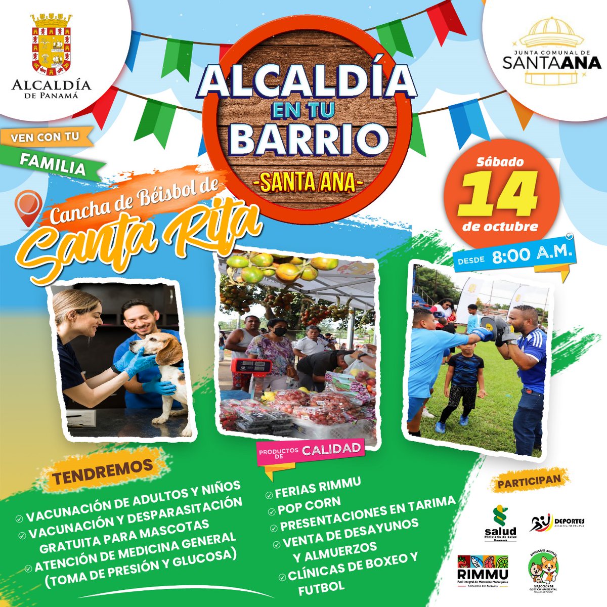¡Santa Ana, prepárate para una jornada inolvidable! 🎉 Este sábado 14 de octubre, desde las 8:00 am, te invitamos junto a tu familia a la Cancha de Béisbol de Santa Rita para nuestra emocionante Feria Familiar #AlcaldíaEnTuBarrio.

¡Ven y acompáñanos! 🎈