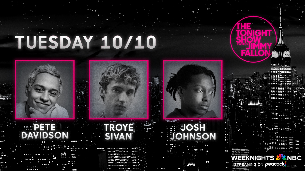 We have a great show for you tonight! 🤩 📱 #WePost 😆 Pete Davidson 👼 @troyesivan 🎤 Stand-up from @JoshJohnson #FallonTonight