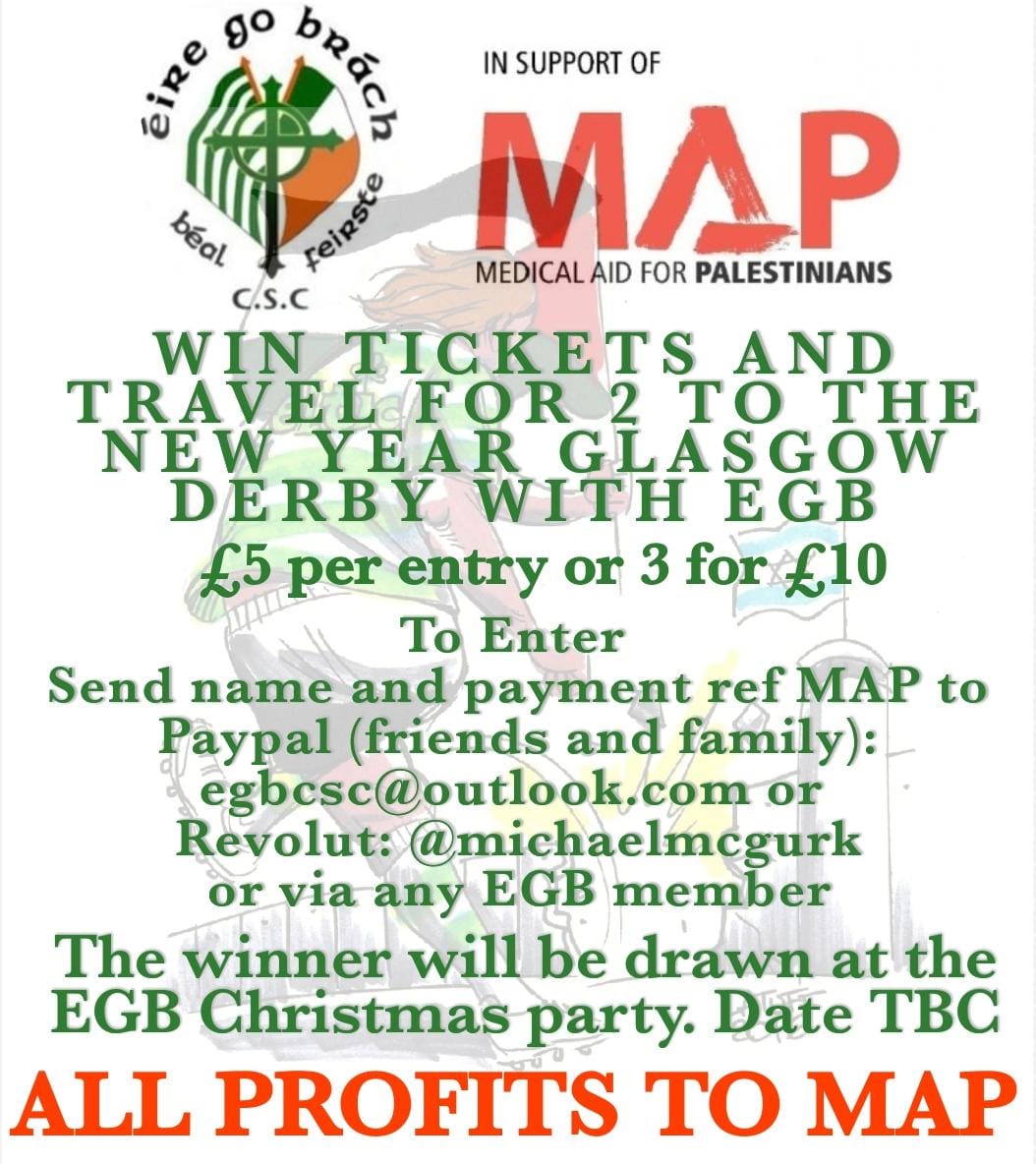 Folks. As the latest bombardment of Gaza is under way, we are desperately trying to help send medical aid to its suffering citizens.
Please help by buying a ballot.
Tickets and travel to the new year Derby game for the winner.
It's not about politics, it's about humanity 🇵🇸