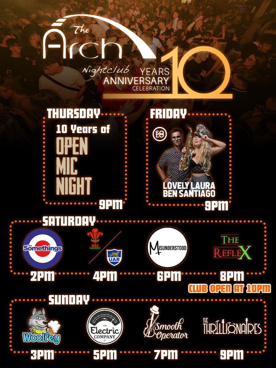 Here’s our #Lineup for our 10 Year #Anniversary starting this Thursday🎉

Why not join us this weekend?😏