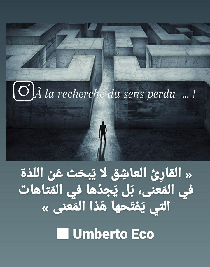 salmi__hamid's tweet photo. " القارئ العاشق لا يبحث عن اللذة في المعنى، بل يجدها في المتاهات التي يفتحها هذا المعنى " 

ـــ إمبرتو إيكو https://t.co/0RnCAsX6b5