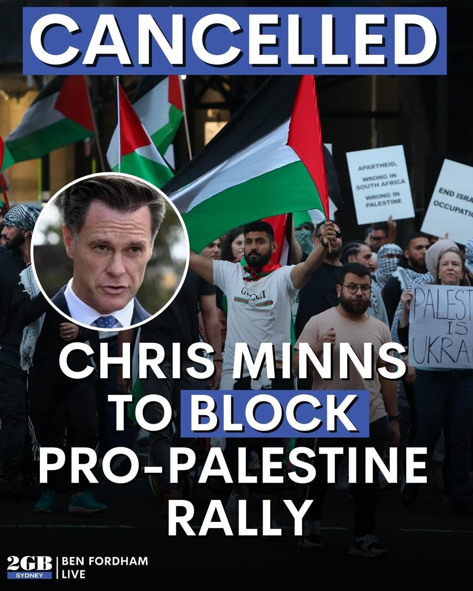 BLOCKED. Premier Chris Minns has made a promise. He’ll stop any future pro-Palestine protests. Listen to his FULL comments here… 🎧omny.fm/shows/ben-ford…🎧