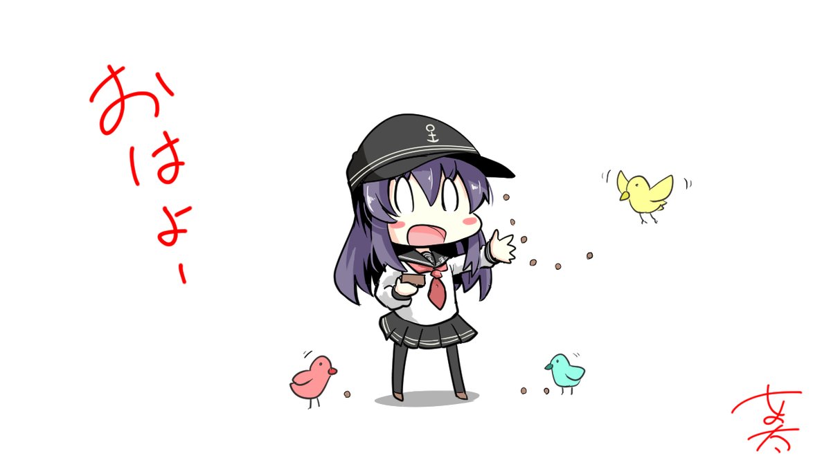 akatsuki (kancolle) 1girl long hair hat school uniform flat cap bird serafuku  illustration images