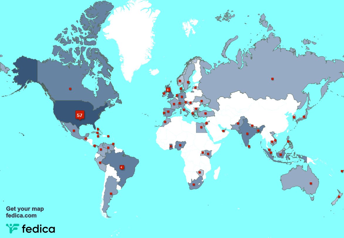 I have 11 new followers from USA last week. See fedica.com/!Jbird978