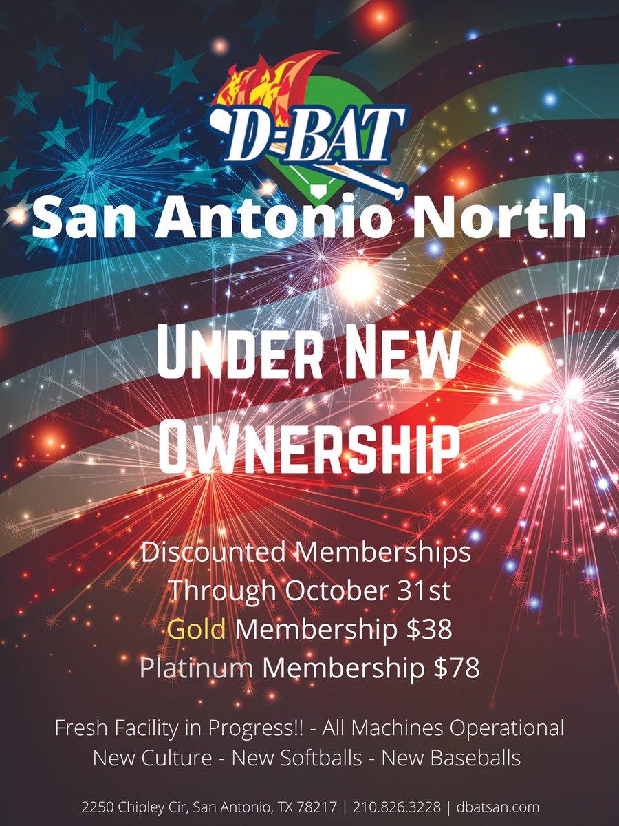 DBATSANORTH's tweet photo. We are happy to announce that D-BAT San Antonio North is under New Ownership! We’ve got new balls in the machines and other great things happening at the facility and can’t wait for you to come by and say hi! https://t.co/tCDmbWajyu