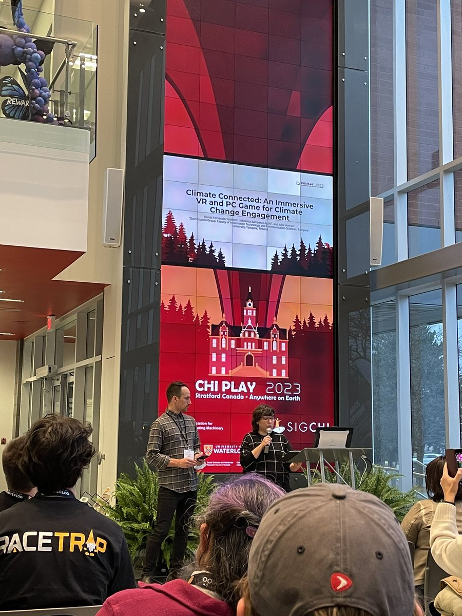 Our beloved Dr. Harley presenting with co-chair @SilviaRuzanka to introduce the Student Game Design Competition at this year’s @acmchiplay! #chiplay2023 @uwstratford