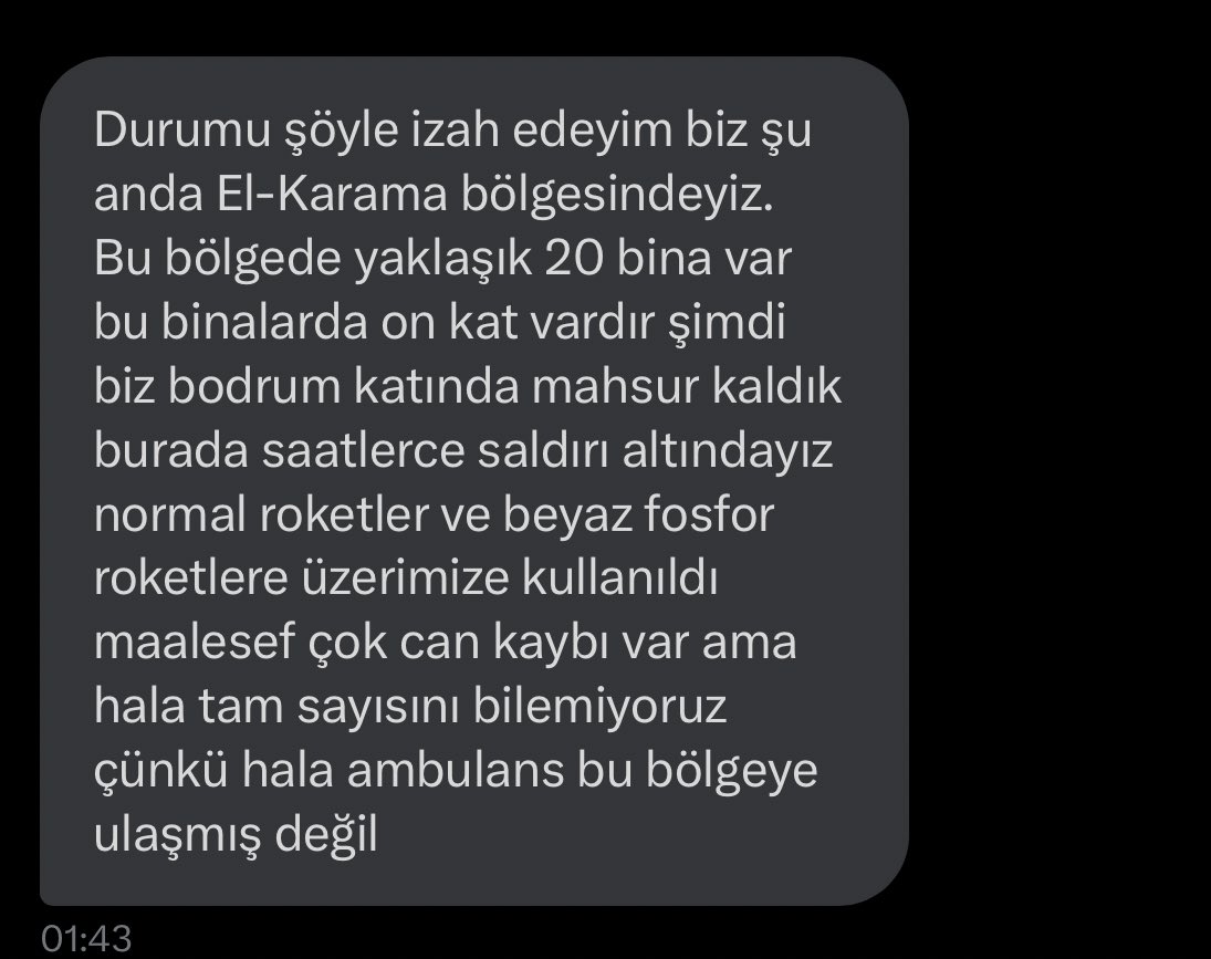 sametdgn1's tweet photo. Gazze’deki gazeteci arkadaşımdan gelen mesaj. Allah yardımcıları olsun, çok zor durum. Elden ele yayalım, katliam yapıyorlar… https://t.co/hRJ0NqjQUT