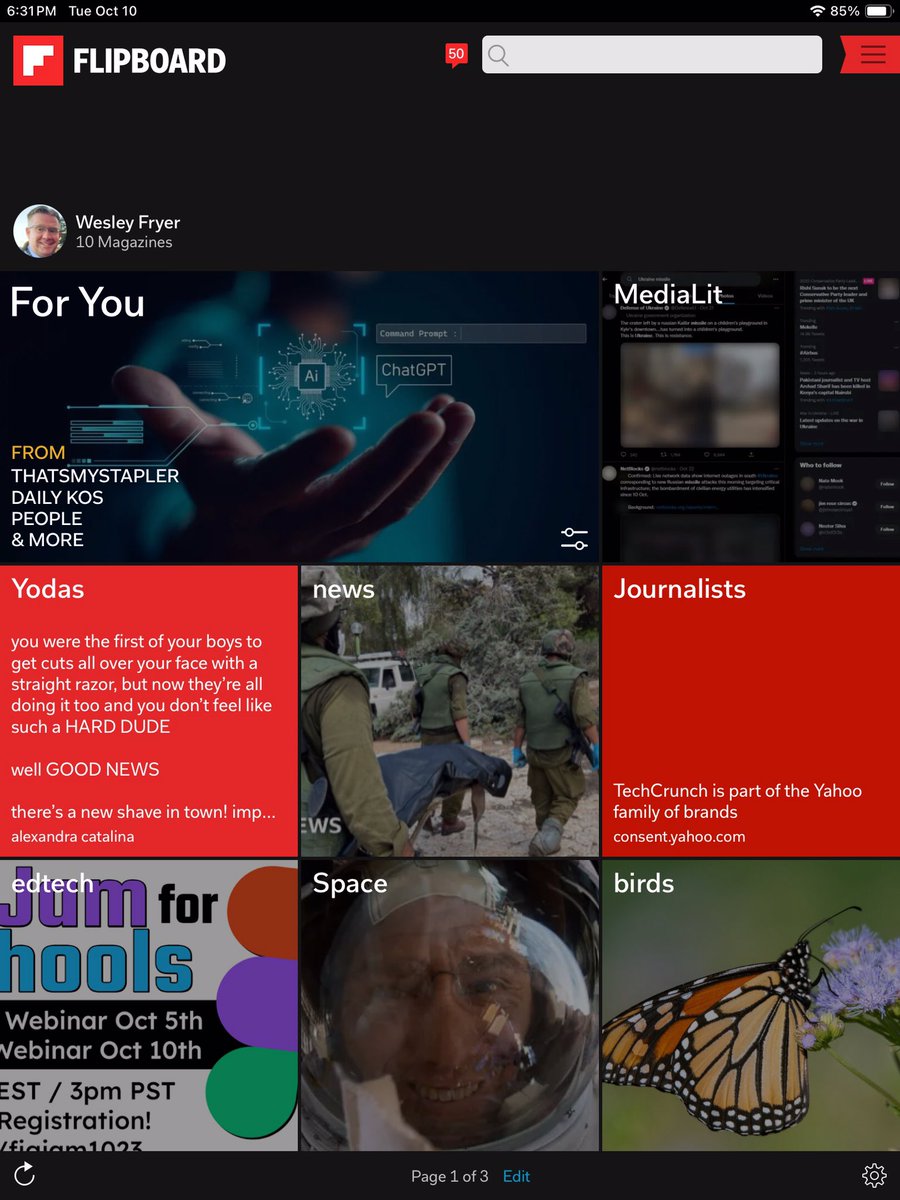 (1/2) I am over the moon with excitement to learn that the website / app Flipboard now supports LISTS from Mastodon! Woo hoo! This is a BIG deal to me. flipboard.com/@wfryer #MediaLit #edtechSR #edtech