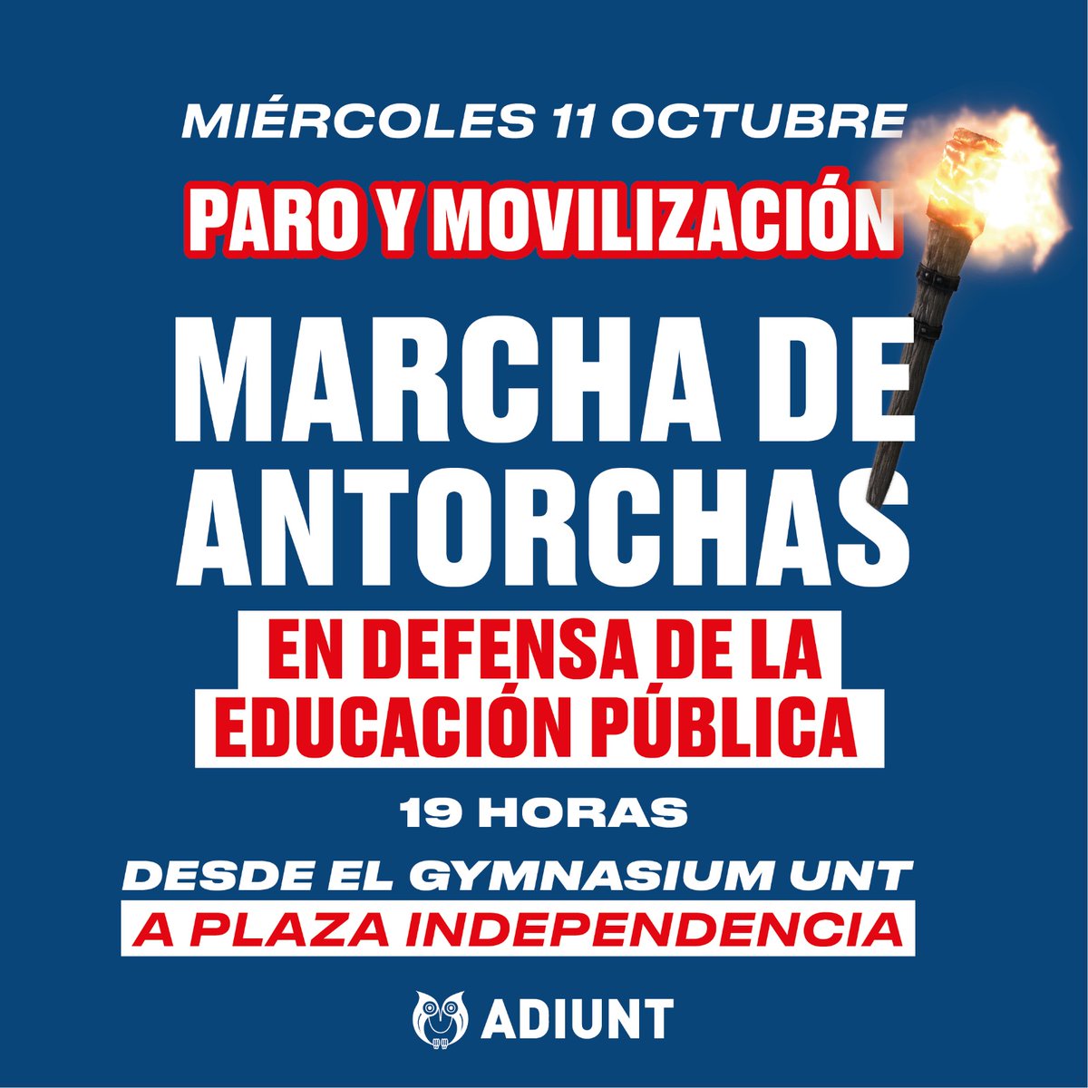 ADIUNT's tweet photo. Hoy, en el marco del #ParoDocente de 24 hs en toda la UNT, vamos a la #MarchaDeAntorchas en defensa de la Educación Pública! 🔥

🗓️ 19 hs, del Colegio Gymnasium a Plaza Independencia

📢 https://t.co/JnsCPwPDl4 https://t.co/PcfLBFCbkO