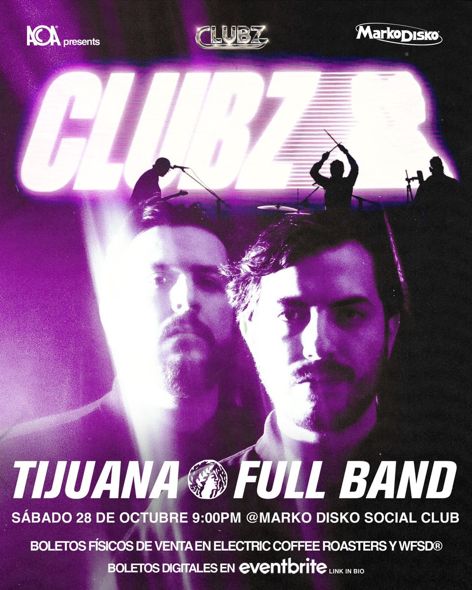 ¡Amigxs de Tijuana!
Estamos MUY emocionados de visitarlos ya casi en un par de semanas 👻
Fiesta de Halloween 🎃 el Sábado 28 de Octubre en la <a href="/markodiskoclub/">markodiskosocialclub</a> 
Boletos disponibles: eventbrite.com/e/clubz-live-t…