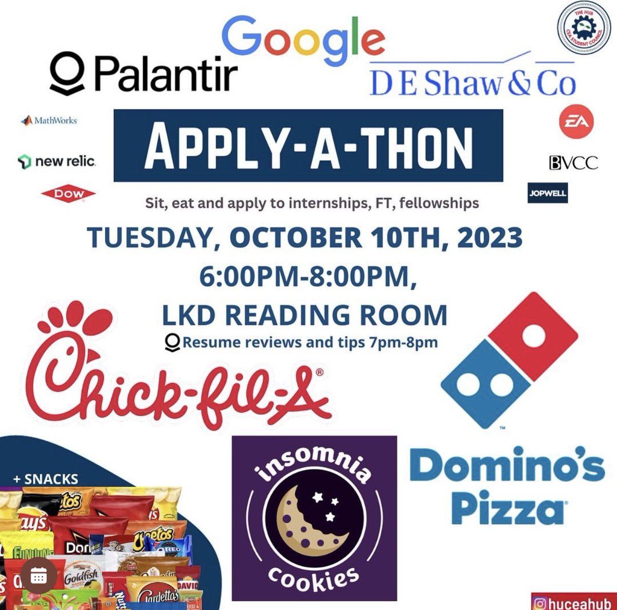 huceacouncil's tweet photo. COME OUT TO THE CEA APPLYATHON. 
PIZZA AND CHICK FILA!!! https://t.co/t3k3HCqBI8