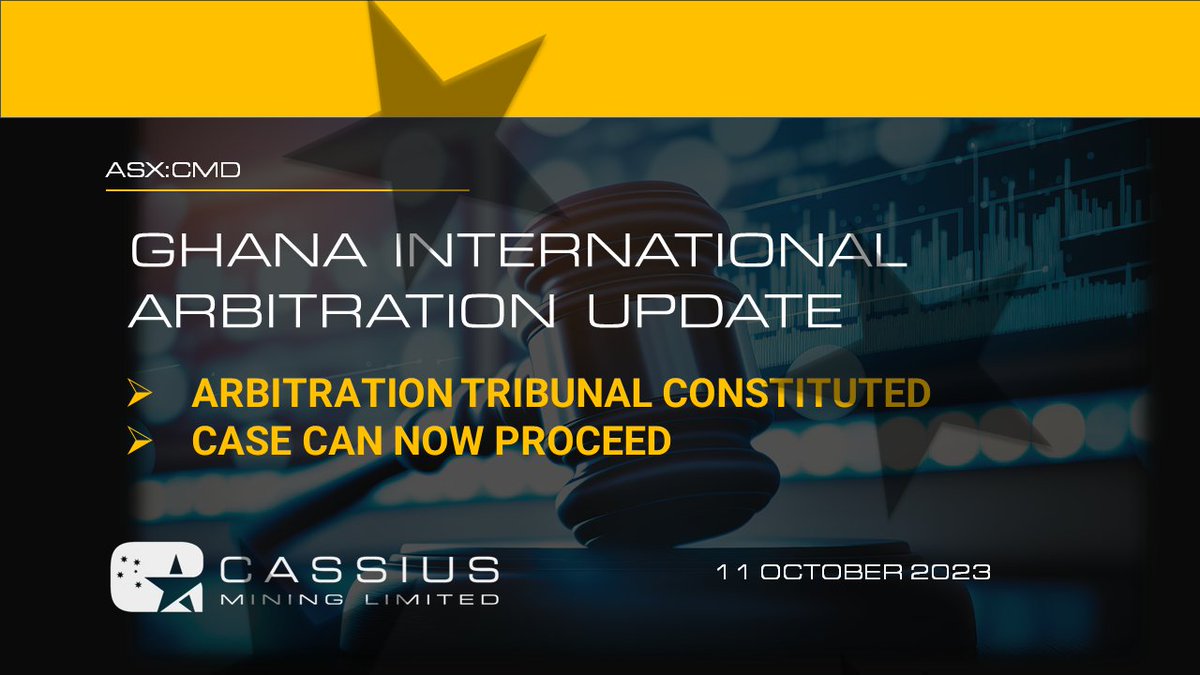 Cassius_Mining's tweet photo. Arbitral Tribunal formed - @Cassius_mining  International case can proceed. https://t.co/uJ8BoFdYtV #ASX #CMD #arbitration https://t.co/CRKm4gQZha