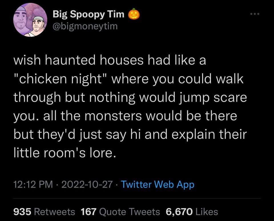 wdwaristocrafts's tweet photo. Seriously though, this needs to be a thing for those of us who appreciate good set design and whatnot but aren’t into getting the shit scared out of us. https://t.co/9zC3805X88