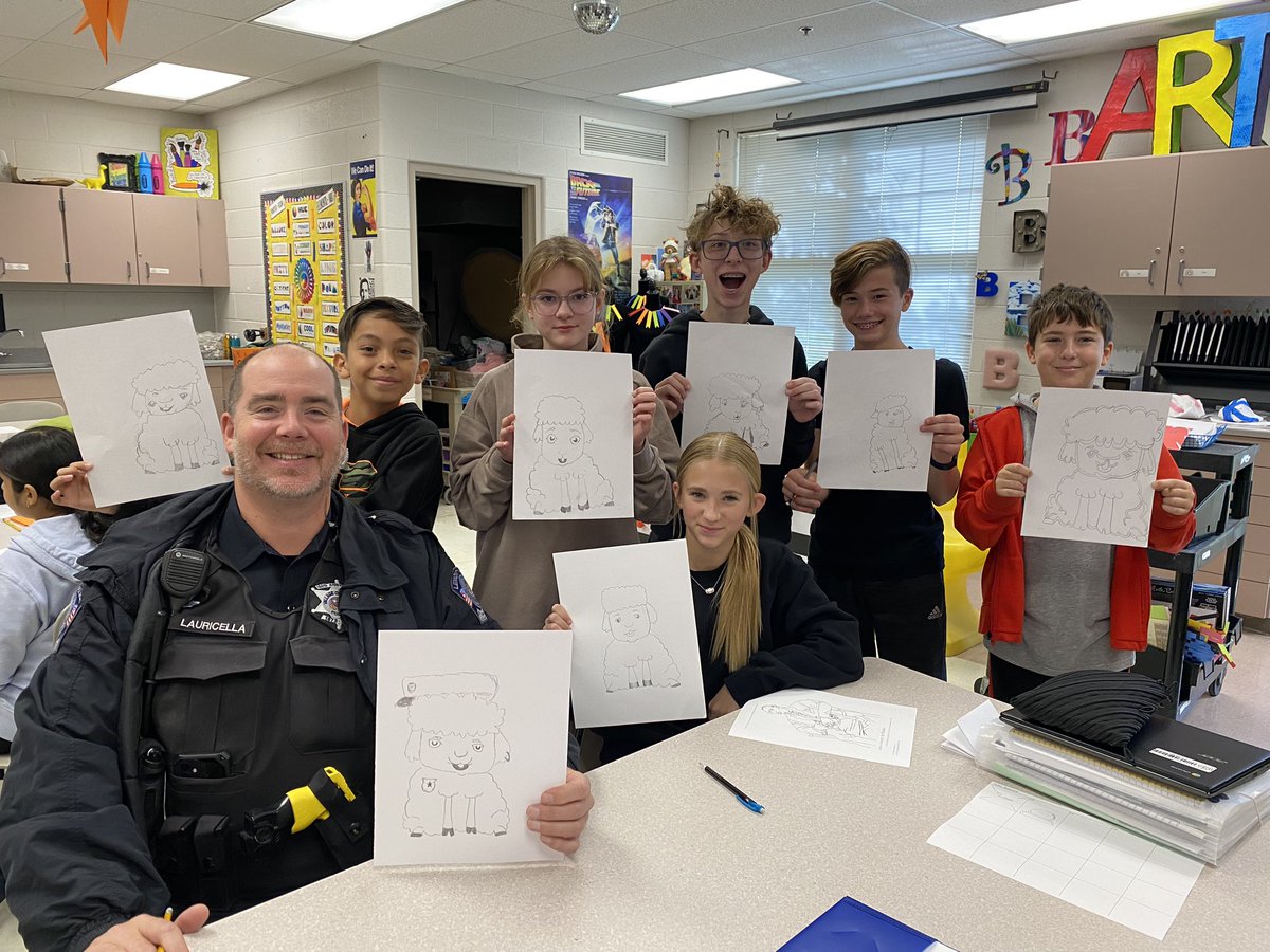 We had a special visitor in class today, Officer John!! Students showed him how to draw “up-side-down” to work both the left and right sides of our brains! #sd113a #oqms #oqfamily #artmatters #middleschoolart