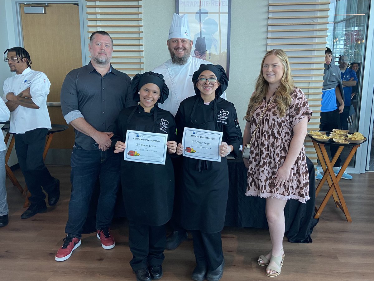 OCCulinaryArts's tweet photo. Today OC Culinary won 2nd place in the Salsa Competition at St Philip’s College.  Seniors Cassandra Alvarado and Eden Trevino each received a $250 scholarship. Thanks @GoSPC for a great event! https://t.co/2MTW1NtJvD