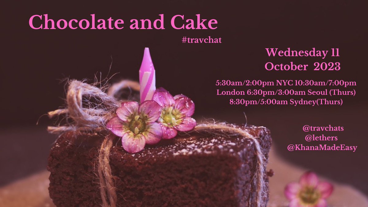 @LauraSavino747 @TheDetourEffect @buenviaggio @ararewoman @bl2life @NomadKeith @wanderlust_lulu @earth_stories @Adventourist2
Counting down to  #travchat
Join us & our usual co-hosts at
5:30am/2:00pm NYC, 10:30am/7:00pm LON, 6:30pm/3:00am(Thurs) Seoul, 8:30pm/5:00am(Thurs) SYD