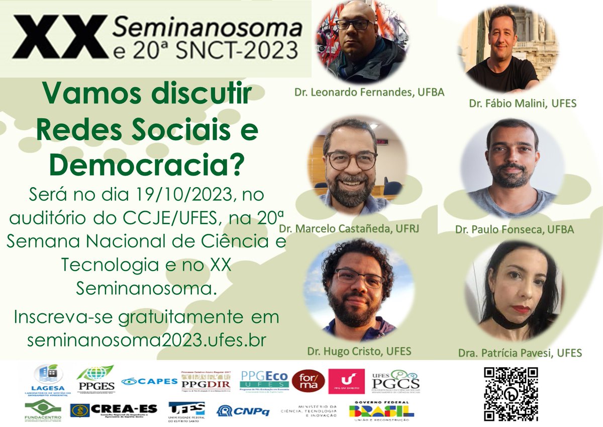 labhdufba's tweet photo. Os pesquisadores @leofn3 e @do_paulo  vão participar nos dias 19 e 20/10 do XX Seminário Internacional Nanotecnologia, Sociedade e Meio Ambiente

Link: https://t.co/Vt87gSnAQN

Haverá transmissão pelo Youtube com emissão de certificado!
@fabiomalini @pavesipavesi @psimatematica https://t.co/MNqca7Aauz