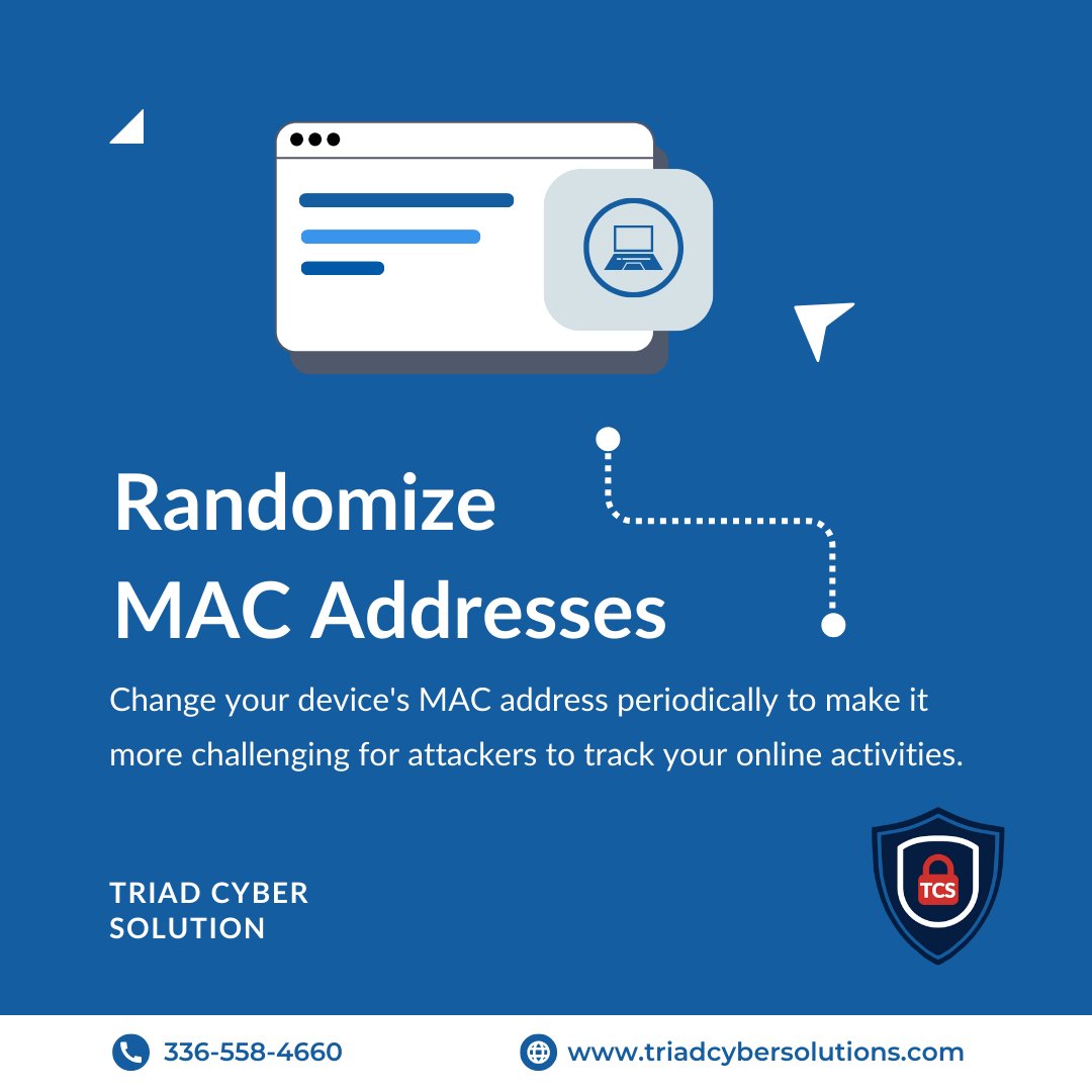 TriadCyberSol's tweet image. Discover the key to online privacy: MAC Address Randomization for a Digital Enigma!  

Protect your identity from prying eyes while navigating the web, but always handle this power responsibly. 

Stay secure and incognito in the digital realm!

#pcsupport #internet