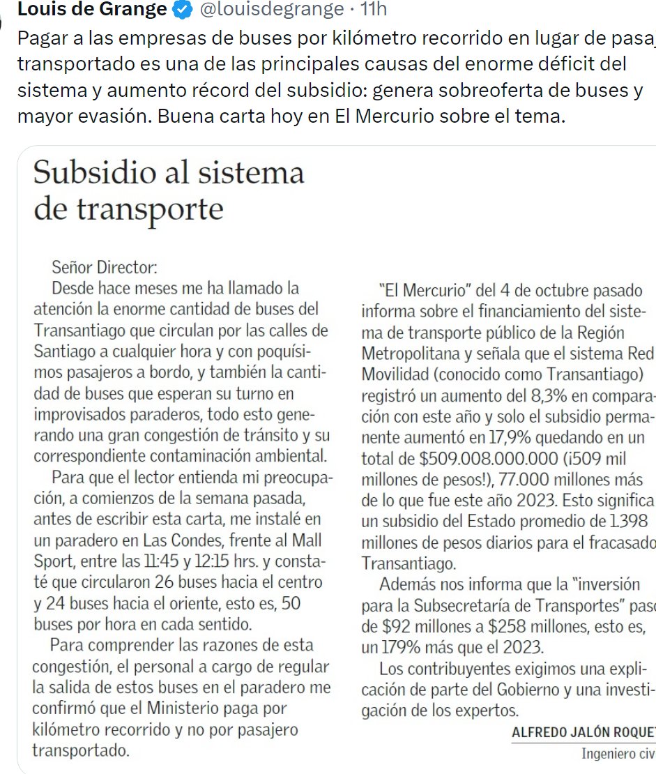ex_tinto's tweet image. Esto es falso. El transporte público alivia la congestión, no la produce. No sobran buses. Todo recorrido tiene un segmento de alta ocupación y debe cumplir una frecuencia mínima. No se le paga al operador por km-bus fuera del plan de operación. El PPT sigue existiendo.