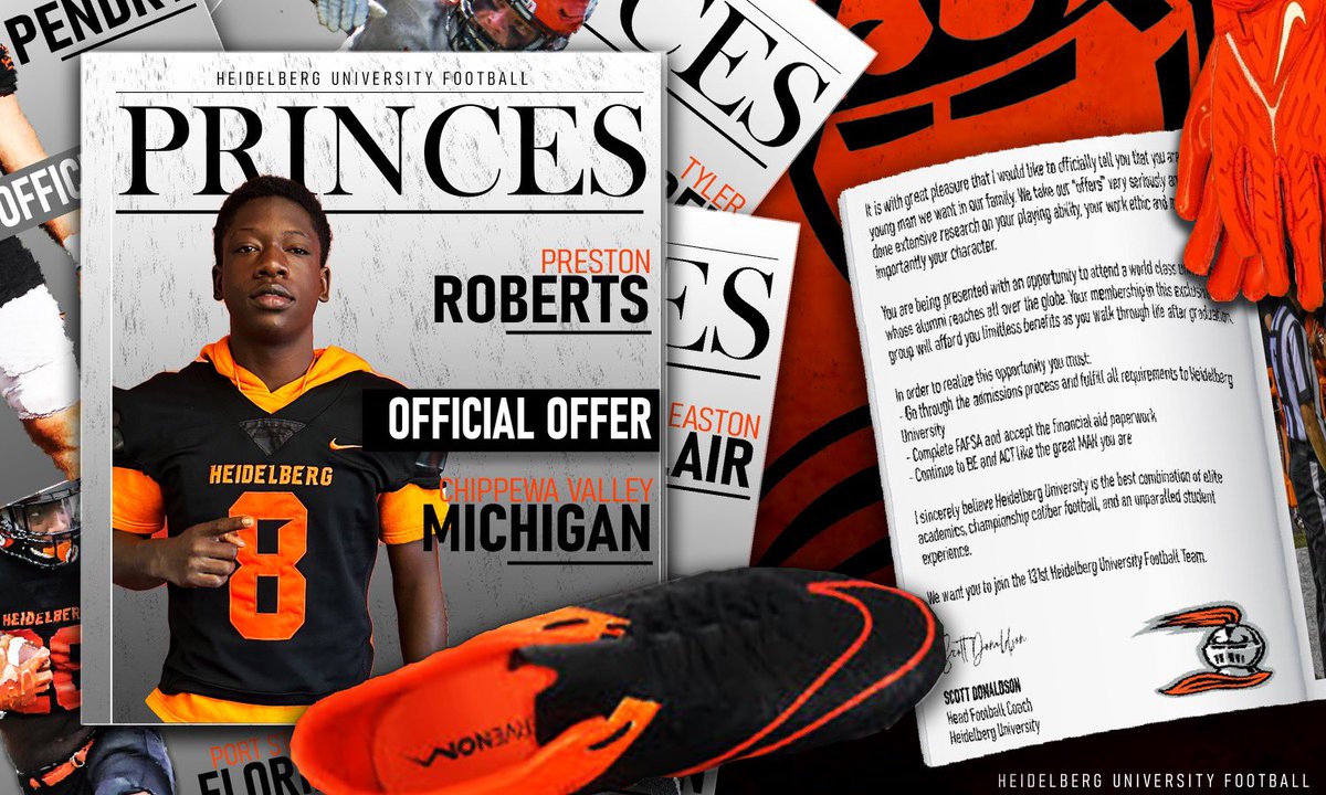 Preston Roberts (@presto543) on Twitter photo After a great visit to Heidelberg
University I'm blessed to receive and offer. Thank you Berg Football.<a href="/Coach_Donaldson/">Scott Donaldson</a> <a href="/Coach_LTech/">Logan Techentin</a> <a href="/RisingStars6/">Rising Stars Academy</a> <a href="/PrepRedzoneMI/">Prep Redzone Michigan</a> <a href="/ReggieWynns/">Rising Stars Scouting</a> <a href="/CVBigReds/">Chippewa Valley Football</a> <a href="/coachquan23/">JaQuan Hankinson</a> <a href="/PrepRedzoneMI/">Prep Redzone Michigan</a> <a href="/TheD_Zone/">The D Zone</a> <a href="/BergFootball/">Heidelberg Football</a> <a href="/CV_BigRedBacker/">Chippewa Valley Football Alumni Families</a> After a great visit to Heidelberg
University I'm blessed to receive and offer. Thank you Berg Football.<a href="/Coach_Donaldson/">Scott Donaldson</a> <a href="/Coach_LTech/">Logan Techentin</a> <a href="/RisingStars6/">Rising Stars Academy</a> <a href="/PrepRedzoneMI/">Prep Redzone Michigan</a> <a href="/ReggieWynns/">Rising Stars Scouting</a> <a href="/CVBigReds/">Chippewa Valley Football</a> <a href="/coachquan23/">JaQuan Hankinson</a> <a href="/PrepRedzoneMI/">Prep Redzone Michigan</a> <a href="/TheD_Zone/">The D Zone</a> <a href="/BergFootball/">Heidelberg Football</a> <a href="/CV_BigRedBacker/">Chippewa Valley Football Alumni Families</a>