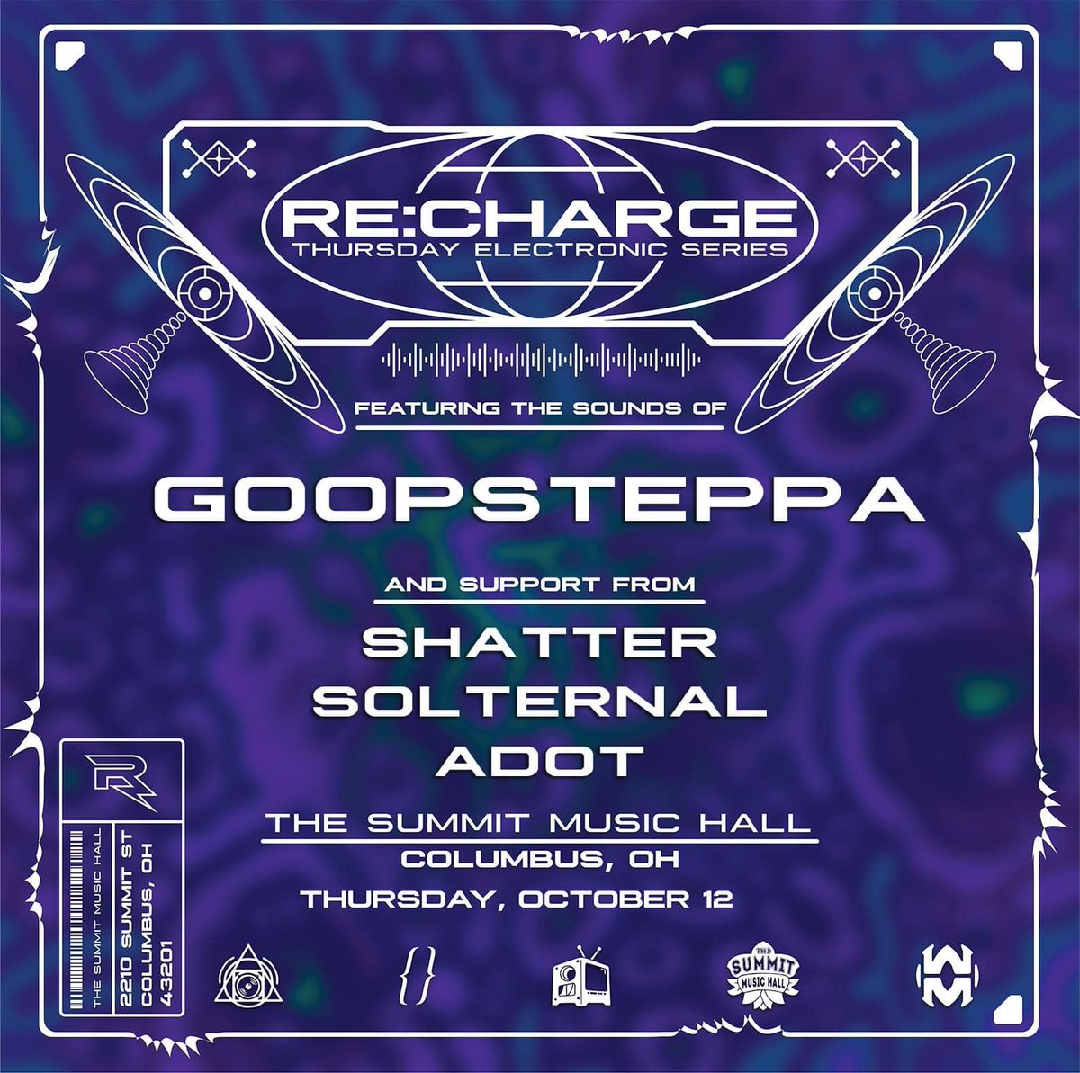 Re:Charge Thursdays (@rechargecbus) on Twitter photo It's <a href="/goopsteppa/">goopsteppa</a> week! Come see the man himself alongside <a href="/shatter_music/">SHATTER</a>, <a href="/solternal/">solternal</a>, and <a href="/adottjohn/">Alex Johnson</a> at The Summit this Thursday for some absolute grooves.
As usual, tickets are $15 and we hope to see you there. :) It's <a href="/goopsteppa/">goopsteppa</a> week! Come see the man himself alongside <a href="/shatter_music/">SHATTER</a>, <a href="/solternal/">solternal</a>, and <a href="/adottjohn/">Alex Johnson</a> at The Summit this Thursday for some absolute grooves.
As usual, tickets are $15 and we hope to see you there. :)