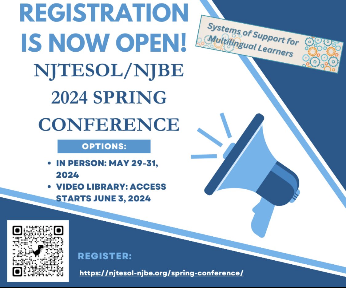 Caia Schlessinger (@cschlessinger) on Twitter photo Announcing the <a href="/NJTESOL_NJBE/">NJTESOL_NJBE</a> 2024 Spring Conference! In person at the New Brunswick Hyatt! May 29-31! Register early! njtesol-njbe.org/spring-confere⦠#mllchat <a href="/NYSTESOL/">NYS TESOL</a> <a href="/NYSABE/">NYSABE</a> <a href="/conntesol/">ConnTESOL</a> <a href="/PennTESOLEast/">PennTESOL East</a> <a href="/NABEorg/">NABE- National Association for Bilingual Education</a> <a href="/TESOL_Assn/">TESOL Intl Assn</a> <a href="/WIDA_UW/">WIDAā¢</a> Announcing the <a href="/NJTESOL_NJBE/">NJTESOL_NJBE</a> 2024 Spring Conference! In person at the New Brunswick Hyatt! May 29-31! Register early! njtesol-njbe.org/spring-confere⦠#mllchat <a href="/NYSTESOL/">NYS TESOL</a> <a href="/NYSABE/">NYSABE</a> <a href="/conntesol/">ConnTESOL</a> <a href="/PennTESOLEast/">PennTESOL East</a> <a href="/NABEorg/">NABE- National Association for Bilingual Education</a> <a href="/TESOL_Assn/">TESOL Intl Assn</a> <a href="/WIDA_UW/">WIDAā¢</a>