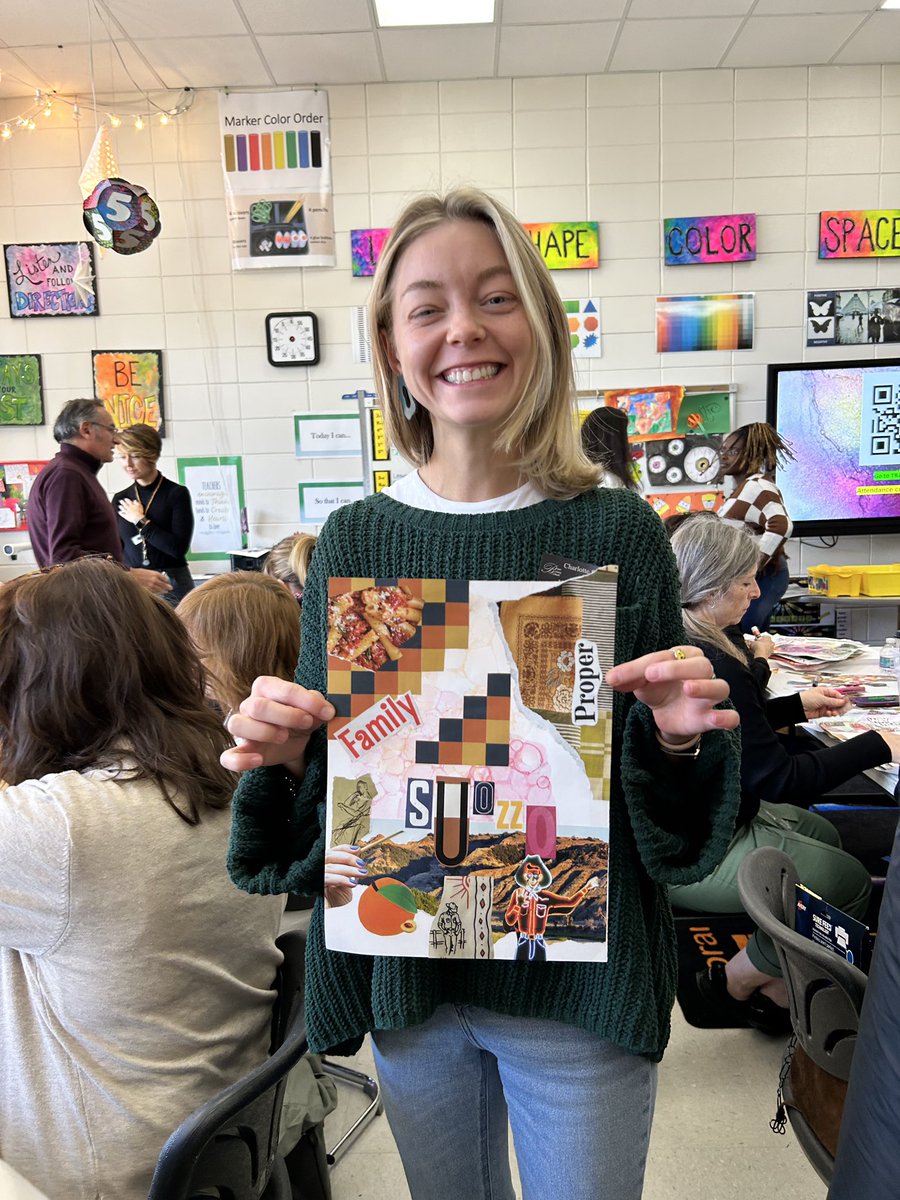 My sister and I led fellow educators in an Arts Integration <a href="/OneBryanPL/">Bryan County Schools-PL</a> session today. We made process art, discussed various aspects of making the arts applicable in ANY CLASSROOM, and we wrapped with making collages that told our personal story. #MESRocks <a href="/BryanCoSchools/">Bryan County Schools</a>