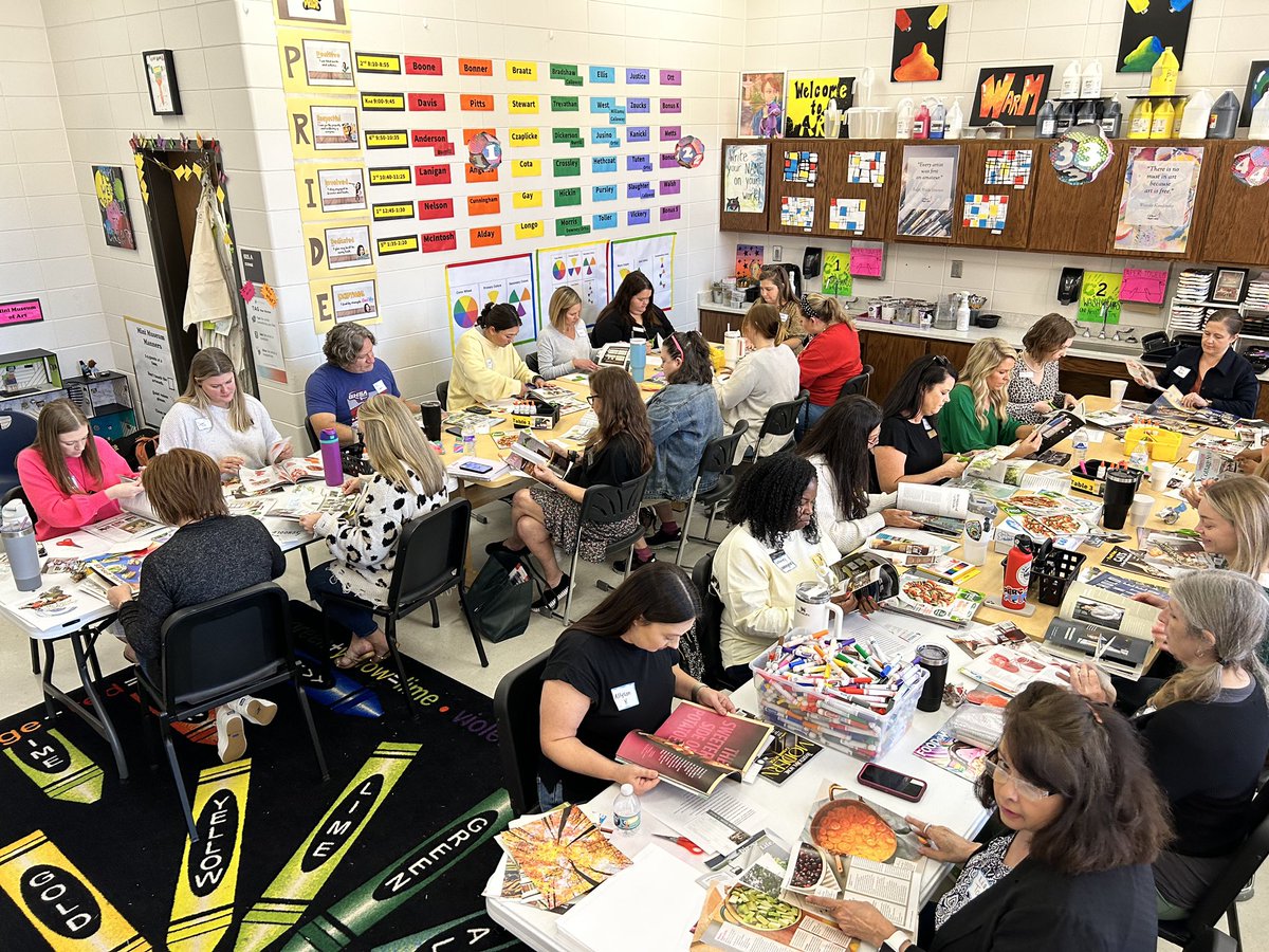 BNearhoofMES's tweet photo. My sister and I led fellow educators in an Arts Integration @OneBryanPL session today. We made process art, discussed various aspects of making the arts applicable in ANY CLASSROOM, and we wrapped with making collages that told our personal story. #MESRocks @BryanCoSchools https://t.co/68zjMMbHhV