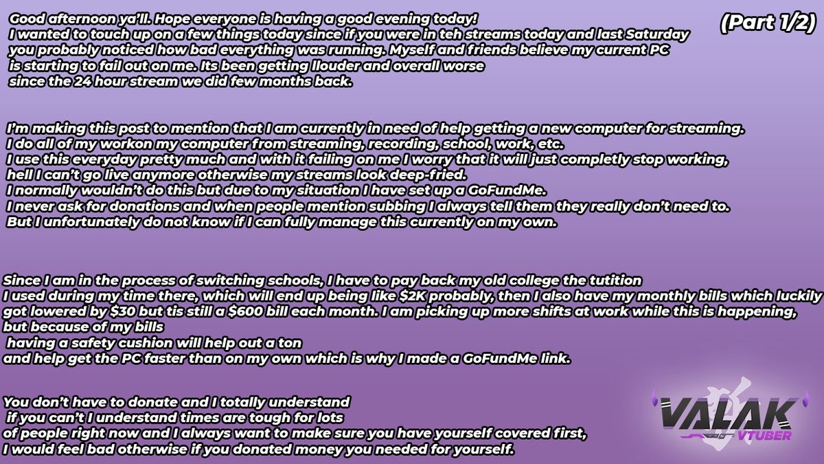 VtuberValak's tweet photo. I need some help right now, please read if you have a moment. 💜 https://t.co/IeL9rkyWUq