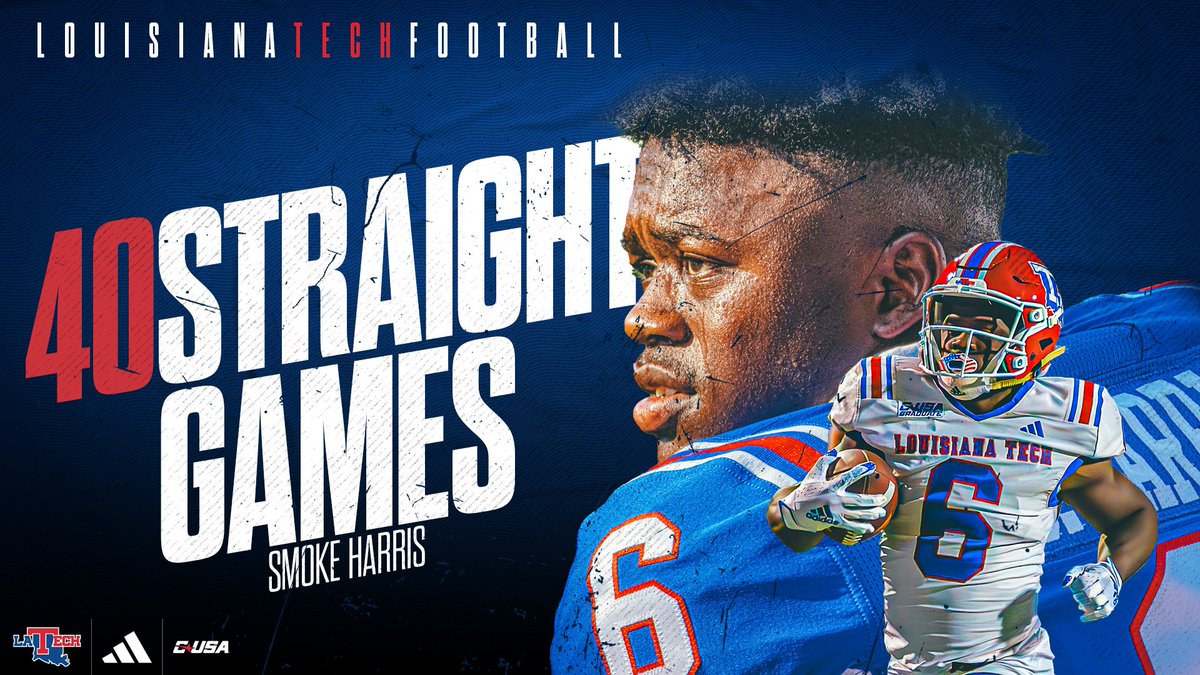 LATechFB's tweet photo. 40 straight games with a reception 📈 https://t.co/CYtiT6c14J