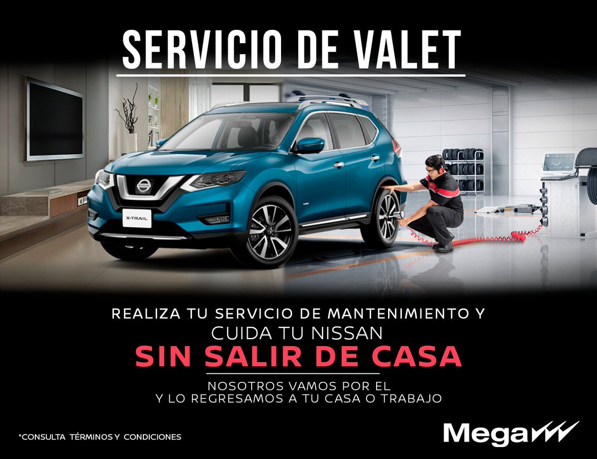 NissanMega's tweet photo. Con nuestro Servicio de Valet realiza el Mantenimiento a tu Nissan sin salir de casa, conserva la garantía de tu auto realizandolo cada 6 meses o 10mil km ✅🤩
¡Solo en Nissan Mega! 🚗😉🙌
*Consulta términos y condiciones
#Nissan #NissanMexicana #NissanMega #Servicio #Toluca https://t.co/YfukuY0hWq