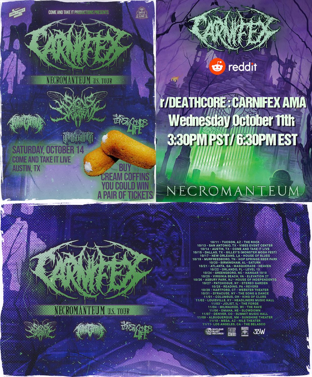 CARNIFEX (@carnifex) on Twitter photo We’ve also teamed up with Austin’s amazing Zucchini Kill Bakery to get a few of ya into Saturday’s show at <a href="/catilive/">Come And Take It Live</a>. Grab their CREAM COFFINS 😏⚰️ for your chance. And snag your tix ASAP at carnifexmetal.com to not miss this RAGER of a tour. We’ve also teamed up with Austin’s amazing Zucchini Kill Bakery to get a few of ya into Saturday’s show at <a href="/catilive/">Come And Take It Live</a>. Grab their CREAM COFFINS 😏⚰️ for your chance. And snag your tix ASAP at carnifexmetal.com to not miss this RAGER of a tour.