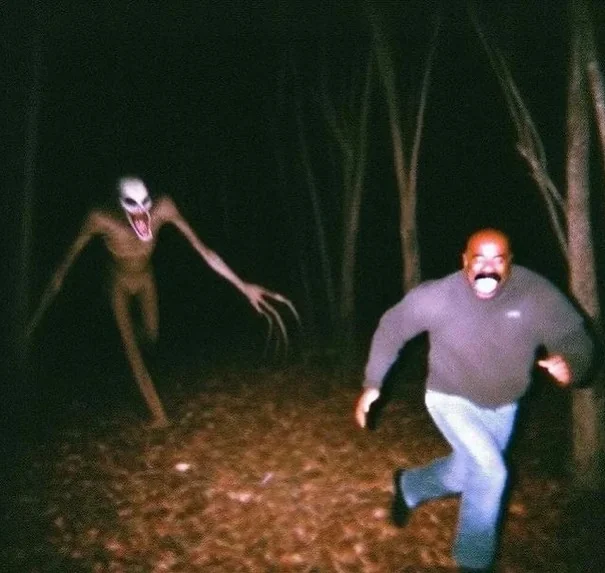 Steve Harvey being chased by monsters in the woods is my new favorite genre  of AI images