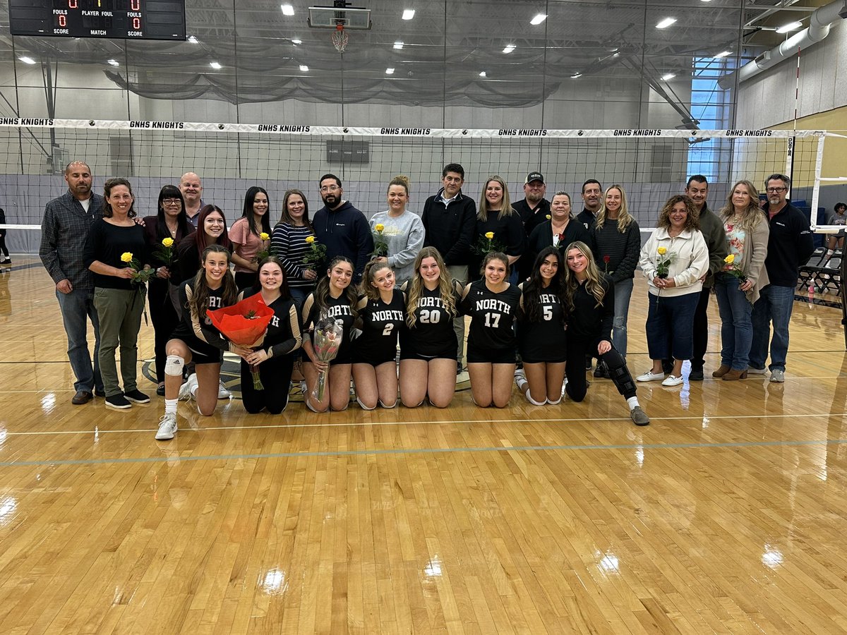 GNHSAthletics's tweet photo. Congrats to our senior volleyball players.  You will be missed!   Once a Knight, Always a Knight! https://t.co/NoaZJZTEAW