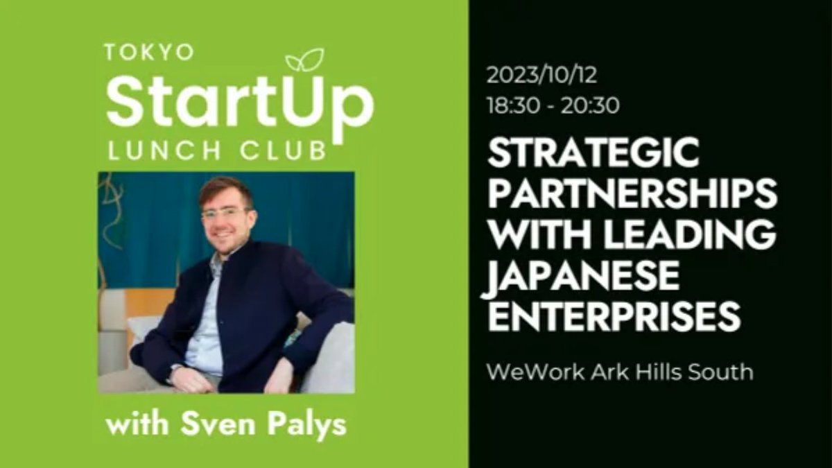 ConceptDesignIO's tweet photo. The @Tokyostart Startup Lunchclub is hosting its next session with guest speaker Sven Palys on Oct 12th (Th), from 6:30 PM to 8:30 PM @ WeWork Ark Hills South.

https://t.co/NaHfHijVbS

#creativitesparks #innovation #networking #digitalnomads #tokyoevents #moversandshakers https://t.co/IqrXU2IL7h