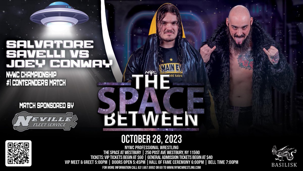 With Chris Masters unable to make The Space Between, the NYWC #1 Contender's Match will now be a singles match between @SalSavelli & @JoeyConway_. The two top contender's finally face one on one after month's of getting in eachothers business! Tix: nywcwrestling.com