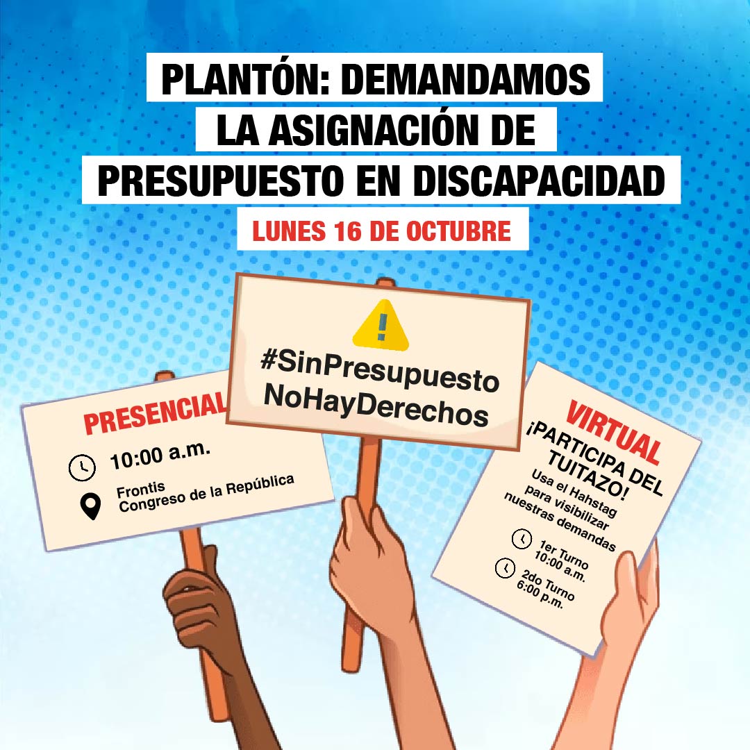 sodisperu's tweet photo. 🚨Súmate al plantón por el presupuesto en defensa de la educación inclusiva de manera presencial.
📅 16 de octubre
🕐 10:00 a.m.
🏦 Frontis del Congreso de la República
#SinPresupuestoNoHayDerechos https://t.co/TSaGT8NjbE