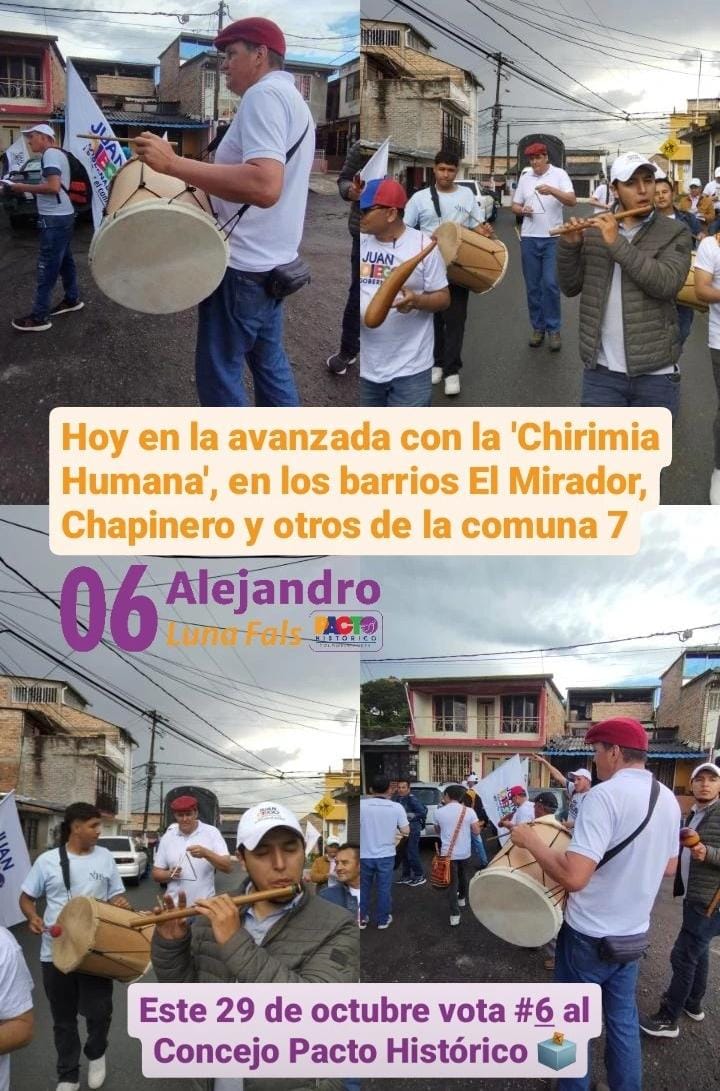 AlejandroLunaFa's tweet photo. Activados en la comuna 7 de Popayán, socializando las propuestas y escuchando la gente. Hoy a ritmo de la 'Chirimía Humana'. 

🗳 Al Concejo de #Popayán marca #6 #PactoHistórico 
¡Vamos! ✊🏾

#AlejoAlConcejo #acciónciudadana #PopayánHoy #concejo6  #CandidatosConcejo https://t.co/VFdZYxWJhd