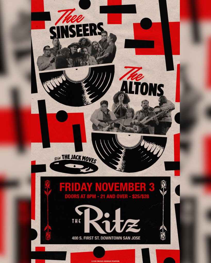 TheRitzSJ's tweet photo. 📻️ THEE SINSEERS + THE ALTONS 📻️
⁠
🚨 LOW TICKET WARNING 🚨⁠
⁠
Friday // 11.03.23 // 8PM // 21+⁠
🎫 https://t.co/IdCRiUuytF 🎫⁠
⁠
🏷️ #theesinseers @theesinseers #thealtons @thealtons #soul #oldies #souldies #theritzsj https://t.co/wSrOg5EHvx